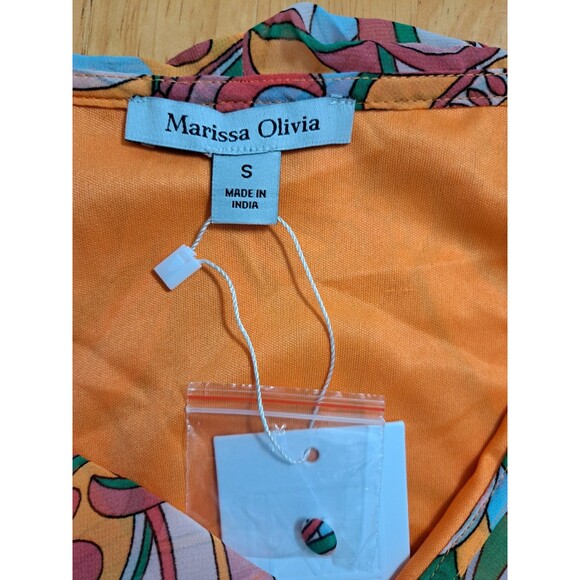 Marissa Olivia Orange Floral Boho Hippie Dress Women’s V-Neck Ruffle Small NWT - Picture 11 of 16